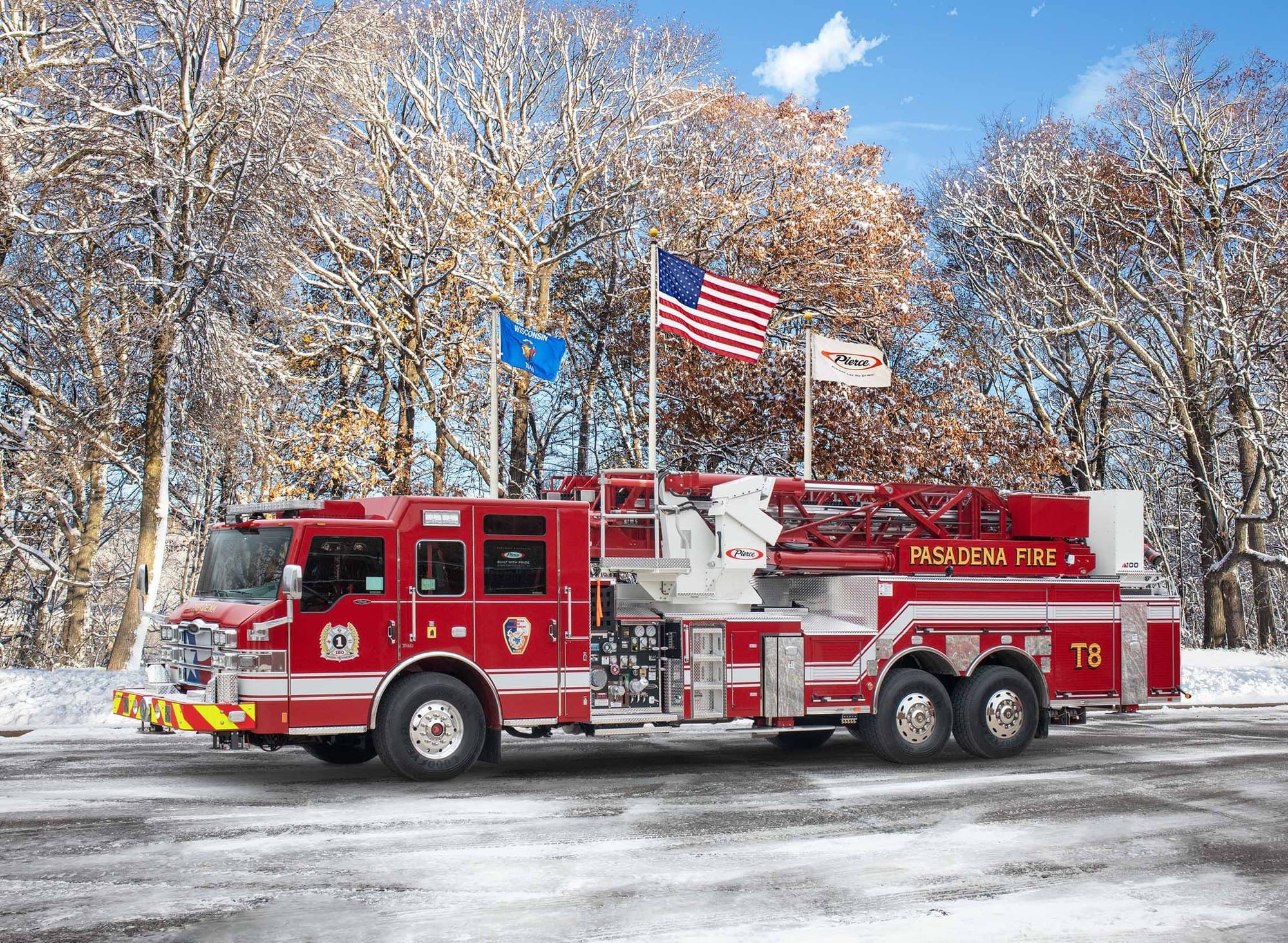 A Pasadena Fire Department aerial ladder truck